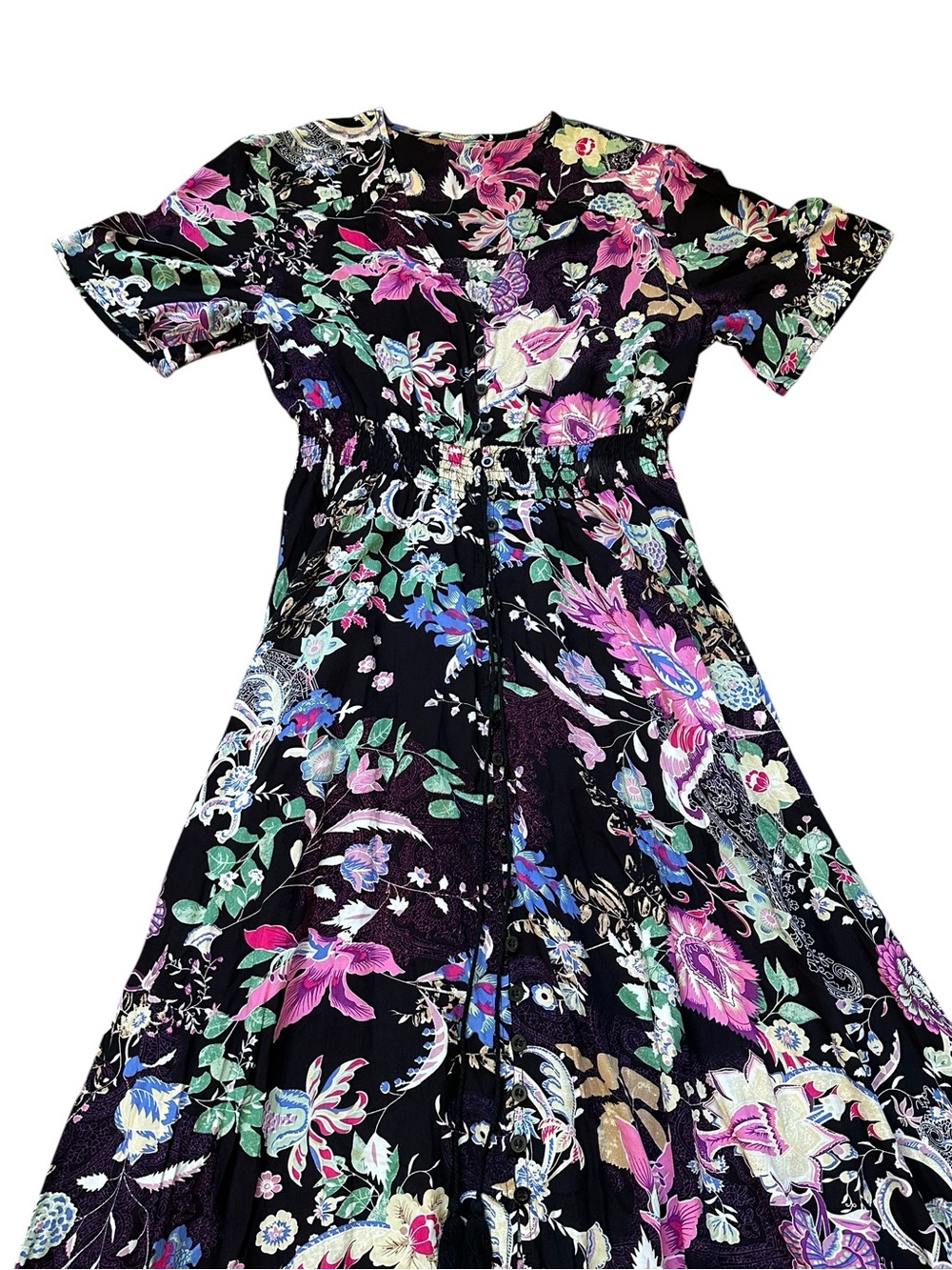 Black Multicolor Floral Maxi Dress Boho Flowy Summer Party Feminine - Picture 4 of 6